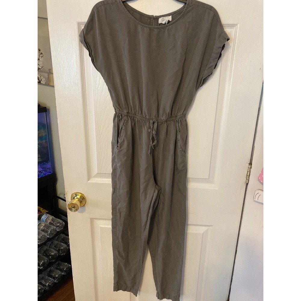 Japna Womens Grey Short Sleeve Elastic Waist Drawstring Jumpsuit Size XS